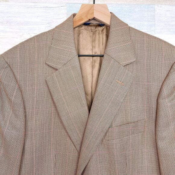 Brooks Brothers Wool Silk Blend Sport Coat Brown Windowpane 2 Button Mens 40R - Picture 2 of 10